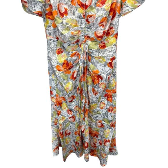 Cinq à Sept Walker Floral Midi Dress Size 6 Puff Sleeve Ruched Ivory Multi - Picture 7 of 13